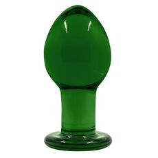 Зеленая стеклянная анальная пробка Crystal Medium - 7,5 см., фото 