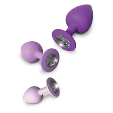 Набор из 3 фиолетовых анальных пробок со стразами Little Gems Trainer Set, фото 