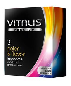 Цветные ароматизированные презервативы VITALIS PREMIUM color & flavor - 3 шт., Объем: 3 шт., Цвет: разноцветный, фото 