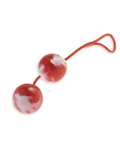 Красно-белые вагинальные шарики  со смещенным центром тяжести Duoballs, Цвет: красный с белым, фото 