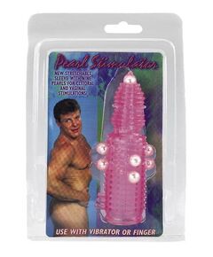 Розовая эластичная насадка на пенис с жемчужинами, точками и шипами Pearl Stimulator - 11,5 см., фото 