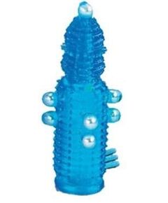 Голубая эластичная насадка на пенис с жемчужинами, точками и шипами Pearl Stimulator - 11,5 см., фото 