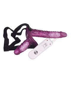 Страпон с вибрацией и вагинальной пробкой STRAP ON DUO - 18 см., Цвет: фиолетовый, фото 