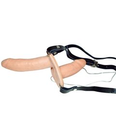 Телесный женский страпон с вагинальной пробкой Strap-On Duo - 15 см., Цвет: телесный, фото 