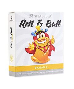 Стимулирующий презерватив-насадка Roll & Ball Banana, Цвет: желтый, фото 
