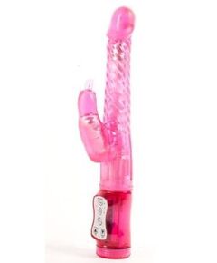 Розовый гнущийся вибратор с клиторальной стимуляцией - 24,5 см., фото 