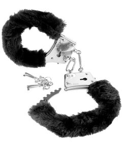 Меховые чёрные наручники Beginner's Furry Cuffs, фото 