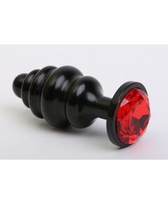 Черная фигурная анальная пробка с красным кристаллом - 8,2 см., фото 
