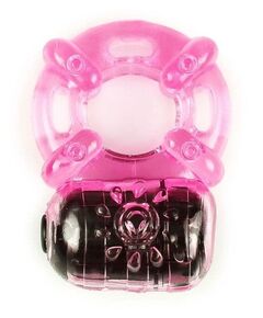 Розовое эрекционное кольцо c вибропулей, фото 