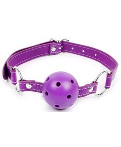 Фиолетовый кляп-шарик на регулируемом ремешке с кольцами, фото 