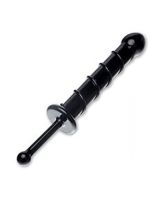 Черный стеклянный фаллос с тонкой ручкой и выпуклой спиралью - 18,5 см., фото 