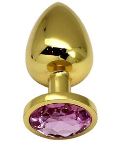 Золотистая пробка с розовым кристаллом - 9 см., фото 