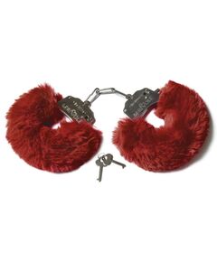 Шикарные бордовые меховые наручники с ключиками, фото 