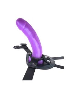 Фиолетовый страпон на черных трусиках Harness and Probe - 16,5 см., фото 