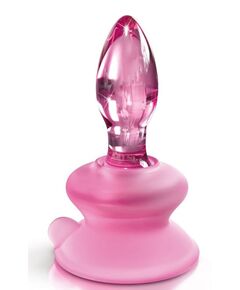 Розовая стеклянная пробка Icicles №90 с силиконовой присоской - 8 см., фото 