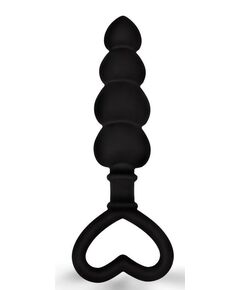 Черная рельефная анальная цепочка с ручкой-сердечком - 15 см., фото 