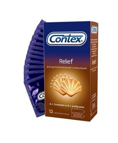 Презервативы с точками и рёбрами CONTEX Relief - 12 шт., фото 
