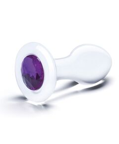 Стеклянная анальная пробка с фиолетовым стразом - 9 см., фото 