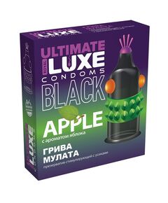 Черный стимулирующий презерватив "Грива мулата" с ароматом яблока - 1 шт., фото 