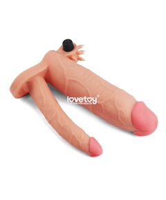 Телесная насадка-удлинитель на пенис с анальным стимулятором и вибрацией, фото 