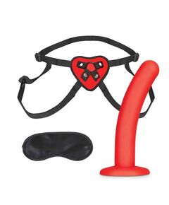 Красный поясной фаллоимитатор Red Heart Strap on Harness & 5in Dildo Set - 12,25 см., фото 