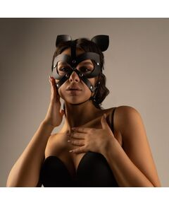 Черная кожаная маска-шлем с маленькими ушками, фото 