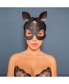 Черная кожаная маска "Кошка" с маленькими ушками, фото 