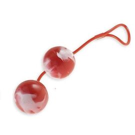 Красно-белые вагинальные шарики  со смещенным центром тяжести Duoballs, Цвет: красный с белым, фото 