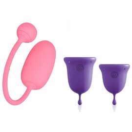 Подарочный набор: розовый тренажер Кегеля Magic Kegel Coach и фиолетовые менструальные чаши, фото 