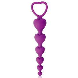Фиолетовая анальная цепочка с сердечками - 14,5 см., фото 