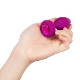Анальная вибровтулка с кристаллом b-Vibe Vibrating Jewel Plug S/M - 10 см., Цвет: ярко-розовый, фото 