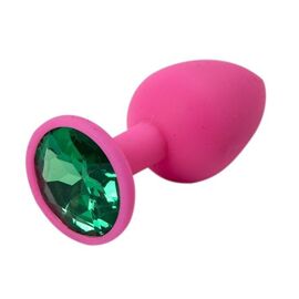 Розовая силиконовая пробка с зеленым кристаллом - 7,1 см., фото 