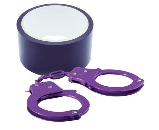 Набор для фиксации Bondx Metal Cuffs And Ribbon: наручники из листового материала и липкая лента, Цвет: фиолетовый, фото 