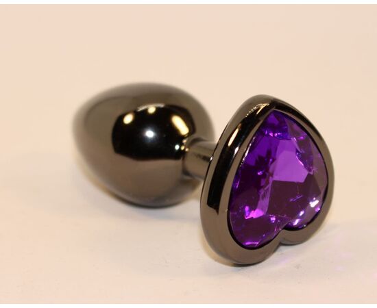Чёрная анальная пробка с фиолетовым кристаллом-сердцем - 8 см., фото 