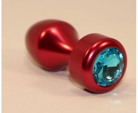 Красная анальная пробка с голубым кристаллом - 7,8 см., фото 