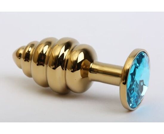 Золотистая рифлёная пробка с голубым стразом - 8,2 см., фото 