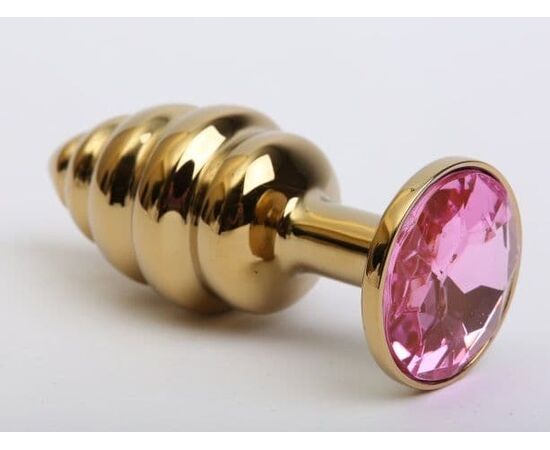 Золотистая рифлёная пробка с розовым стразом - 8,2 см., фото 