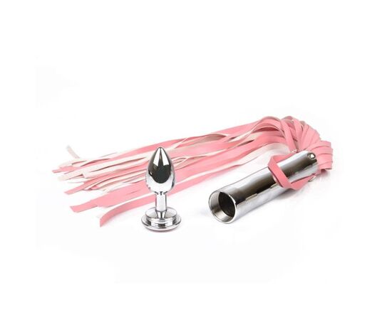 Розовая плетка Notabu с розовым кристаллом на рукояти - 58 см., фото 