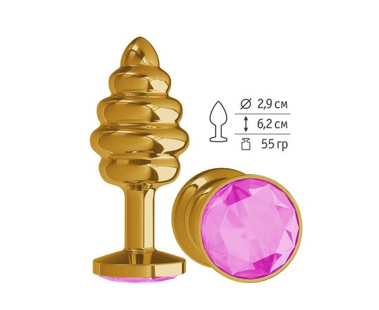 Золотистая пробка с рёбрышками и розовым кристаллом - 7 см., фото 
