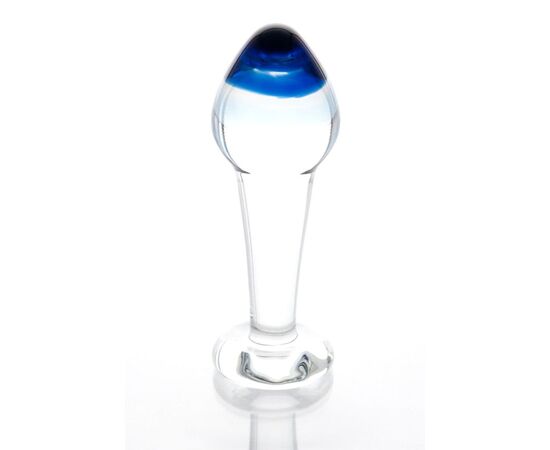 Стеклянная анальная втулка с синим кончиком - 11,5 см., фото 