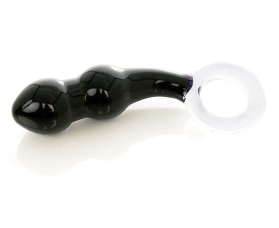 Чёрный анальный стимулятор из стекла с ручкой-кольцом - 11,5 см., фото 