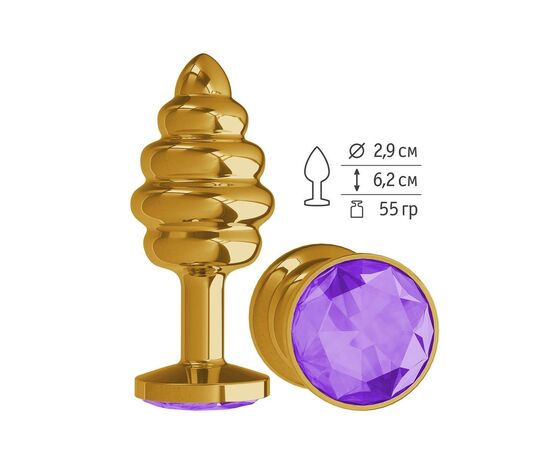 Золотистая пробка с рёбрышками и фиолетовым кристаллом - 7 см., фото 