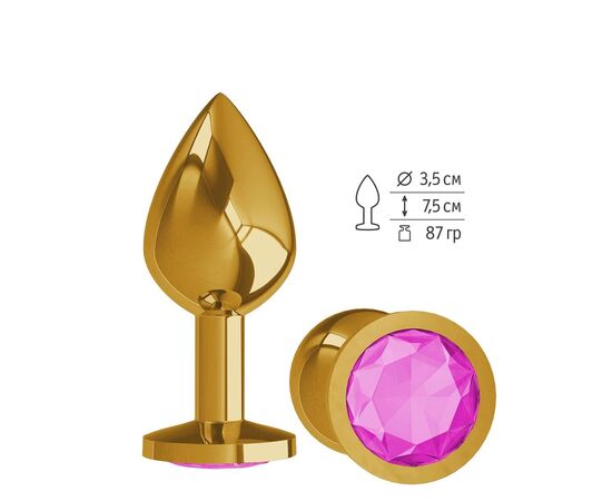 Золотистая средняя пробка с розовым кристаллом - 8,5 см., фото 