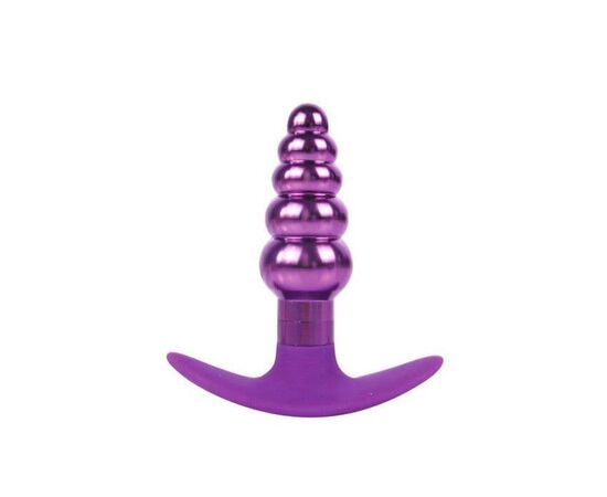 Фиолетовая анальная втулка из металла и силикона - 9,6 см., фото 