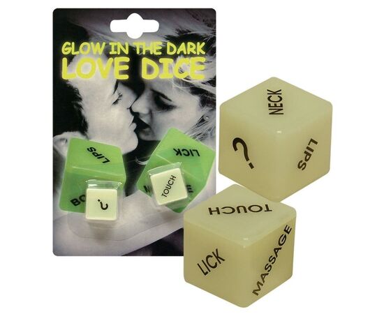 Кубики для любовных игр Glow-in-the-dark с надписями на английском, Цвет: зеленый, фото 