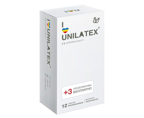 Разноцветные ароматизированные презервативы Unilatex Multifruit  - 12 шт. + 3 шт. в подарок, фото 