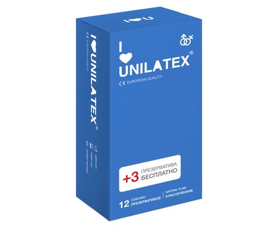 Классические презервативы Unilatex Natural Plain - 12 шт. + 3 шт. в подарок, фото 