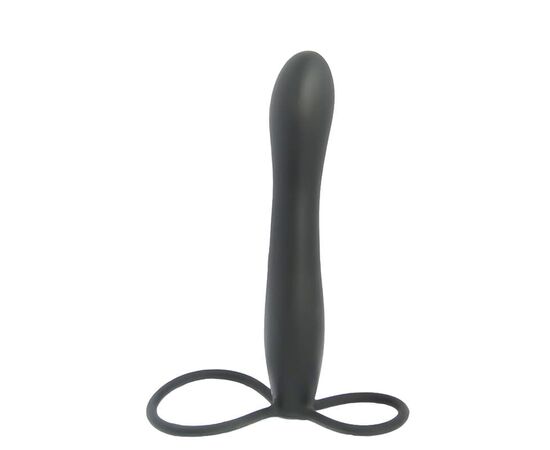 Черная насадка на пенис для двойной стимуляции Mojo BlackJack - 15 см., фото 