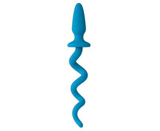 Голубая анальная пробка с хвостом-спиралью Oinkz, фото 