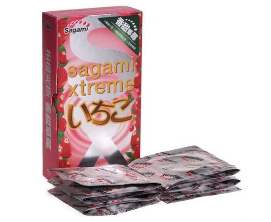 Презервативы Sagami Xtreme Strawberry c ароматом клубники - 10 шт., Объем: 10 шт., фото 